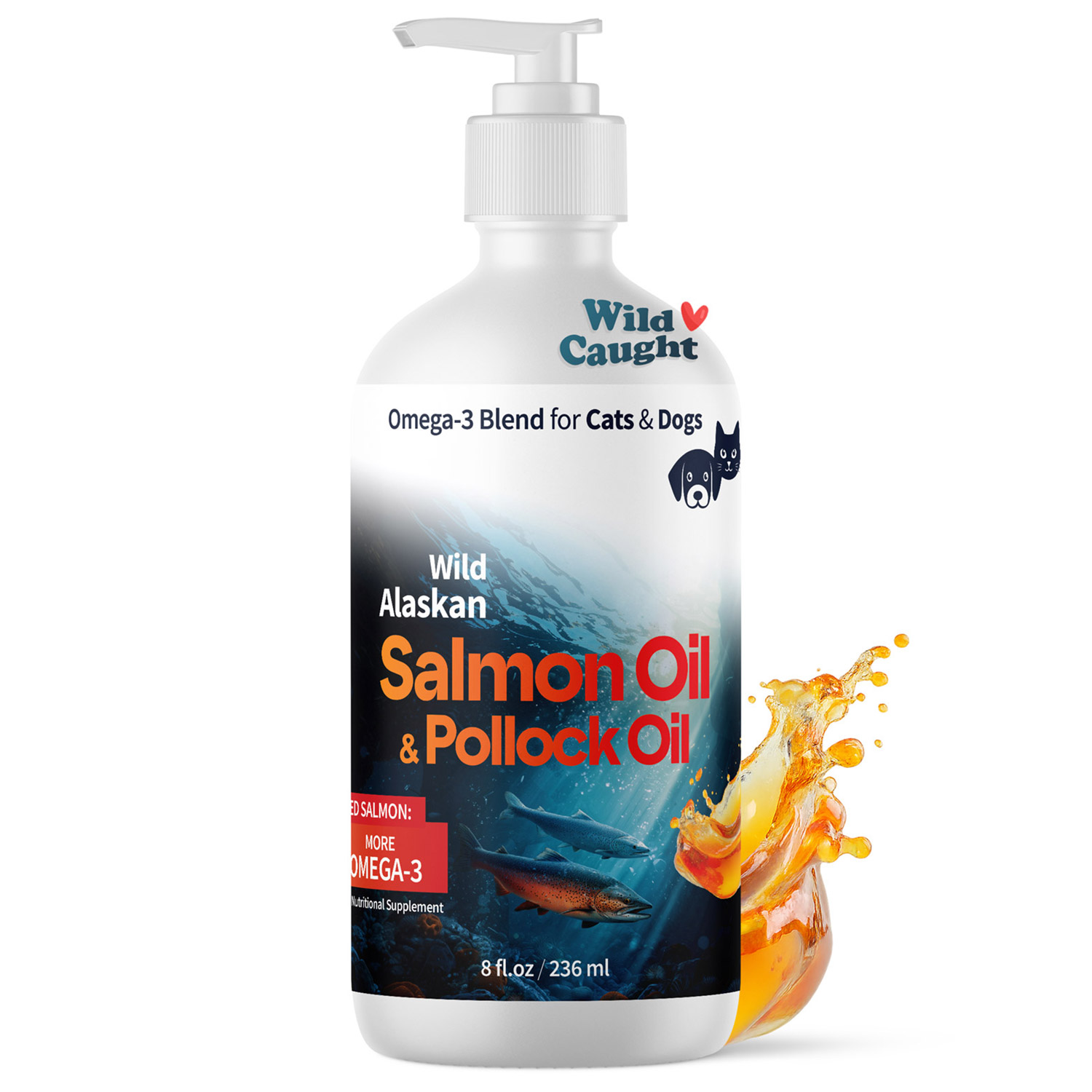 Wild Alaskan Omega 3 Fish Oil for Cats & Dogs - Natural Liquid Skin & Coat Support
